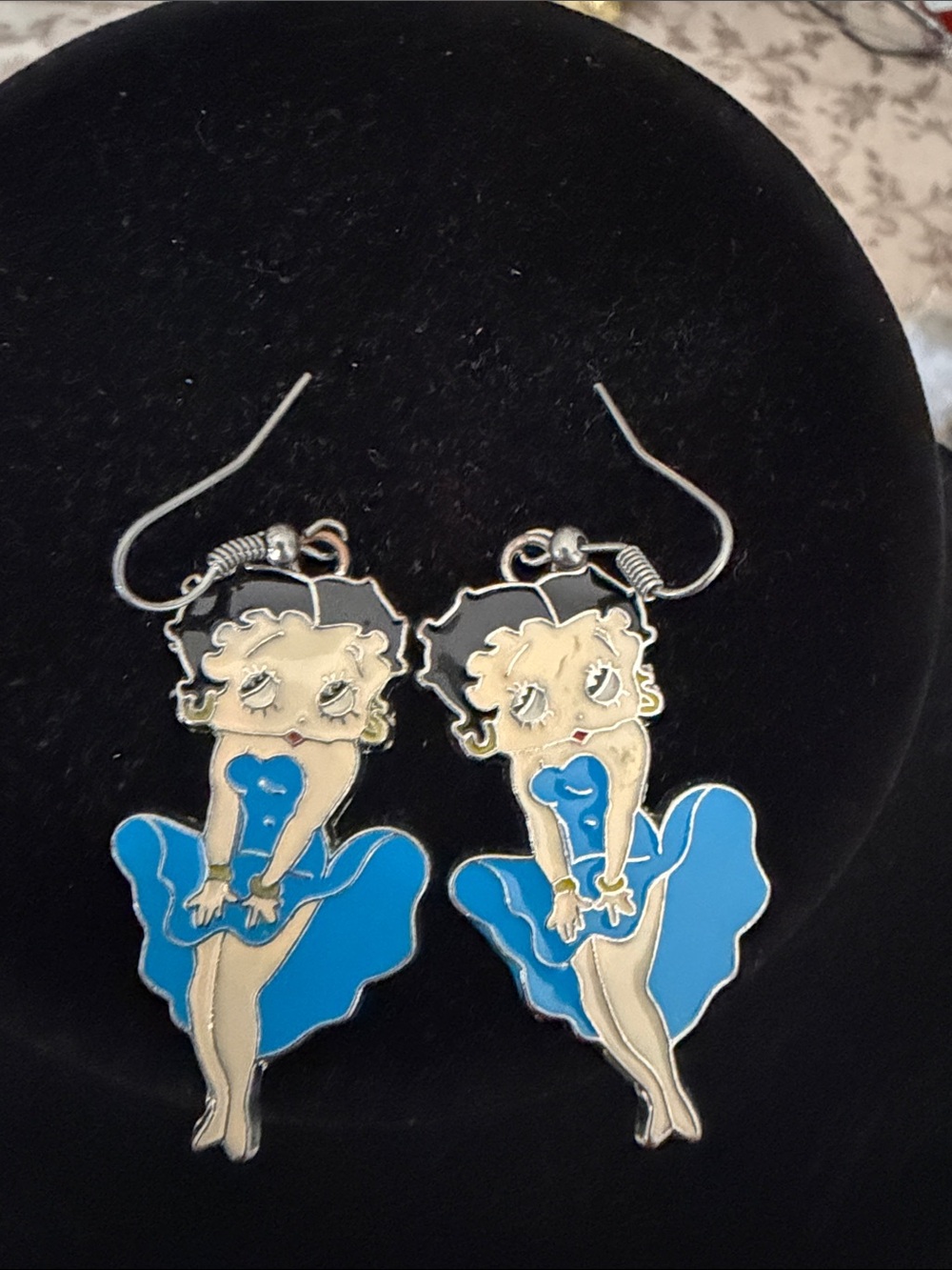 Blue Betty Boop Enamel Drop Earrings